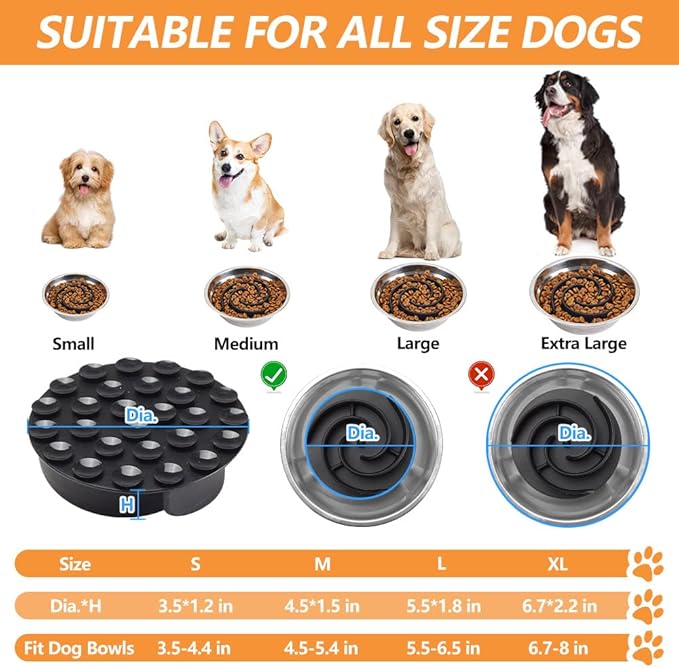 Slow Feeder Dog Bowls Insert, Animire Soft Silicone Slow Eating Dog Food Bowl for Small, Medium and Large Dogs, Compatible with Regular and Elevated Bowls