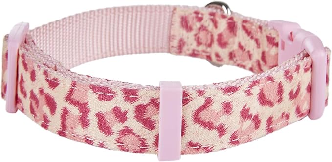 Fancy Pink Leopard Dog Collar Flocking Fabric Cheetah Scent Premium Soft and for Puppy,Middle and Big Dogs(Neck:10"-15",Pink Leopard)