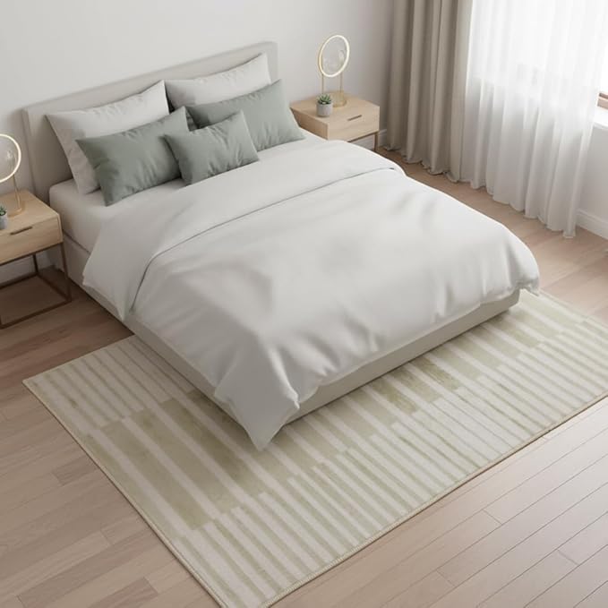 Muddy Mat짰 Creamline 5ft x 7ft Washable Area Rugs for Living Room, Bedroom & Dining Room ??Modern Soft Low Pile Non Slip Carpet ??Pet Friendly Waterproof Foldable Rugs for Home