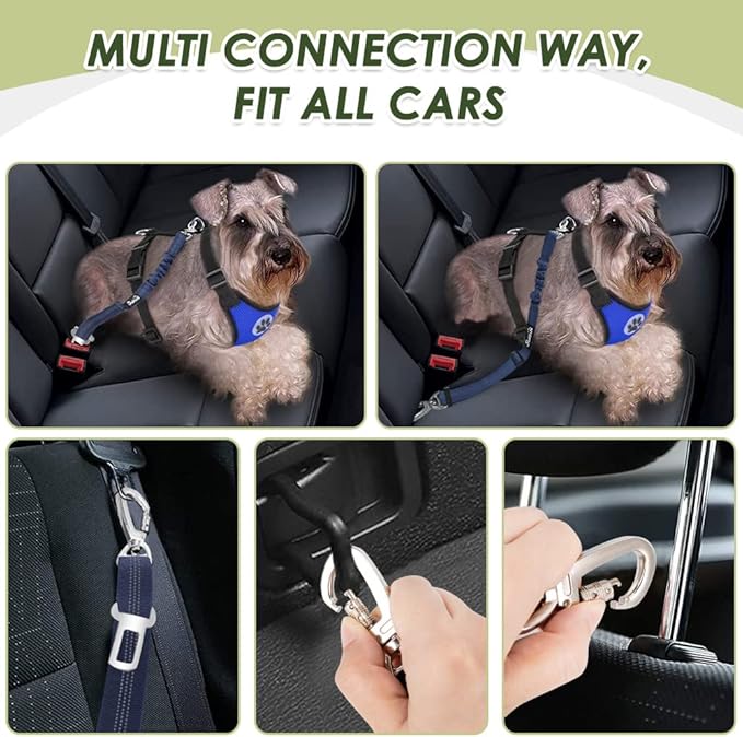 Lukovee Dog Seat Belt for Car, Adjustable Dog Car Harness for Large Medium Small Dogs, Soft Padded & Breathable Mesh Dog Seatbelt with Car Strap and Carabiner (Blue,L)