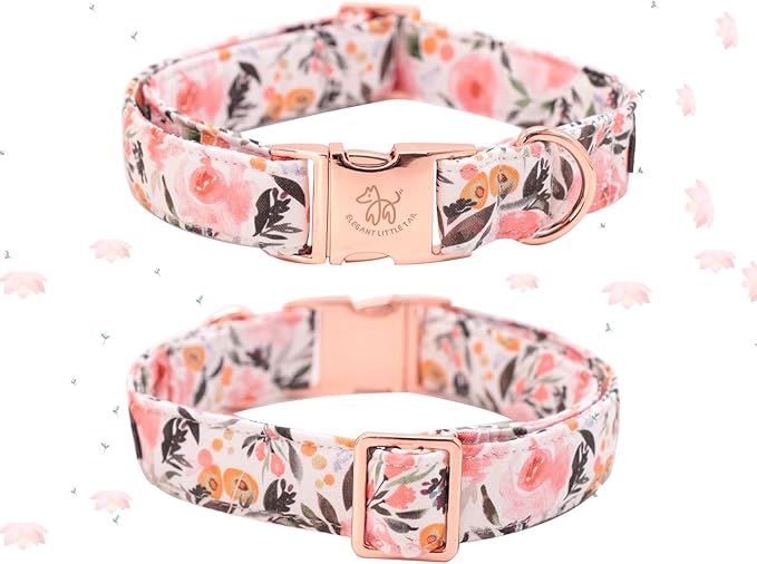 Elegant little tail Dog Collar, Pink Floral Pattern Pet Collar Summer Durable Cute Dog Collars Male or Female Pet Gift Adjustable Dog Collar for Small Dogs