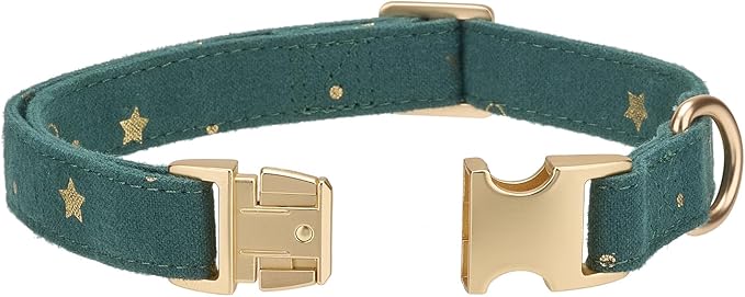 Cotton Fibric Dog Collar with High Grade Metal Buckle, for Medium Dogs(Dark Green,Medium:12-19")