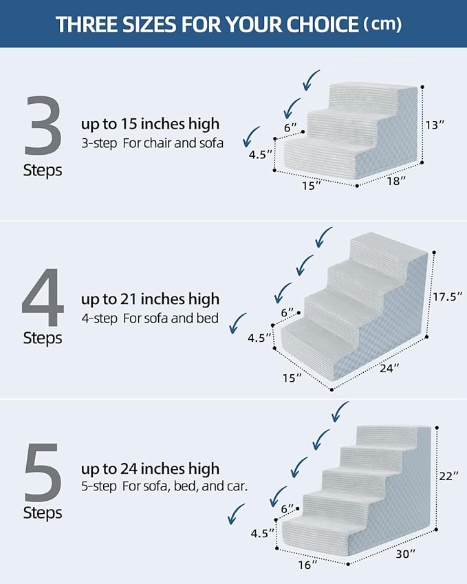 Vfrog Dog Stairs for Small Dogs,22" H,5-Step Dog Steps Ramp for Bed and Couch with High Density Foam,Non-Slip Pet Steps for Dogs and Cats,Pet Stairs with a Washable Cover,Grey