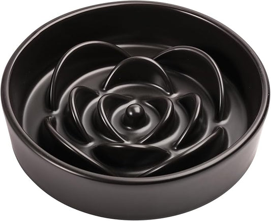 8.26 in Black Ceramic Slow Feeder Dog Bowl for Medium and Large Breed,Pet Feeding Dog Food Water Dish Heavy Weighted,Puppy Bowl for Fast Eaters,Puzzle Slow Eating Dish Modern Maze