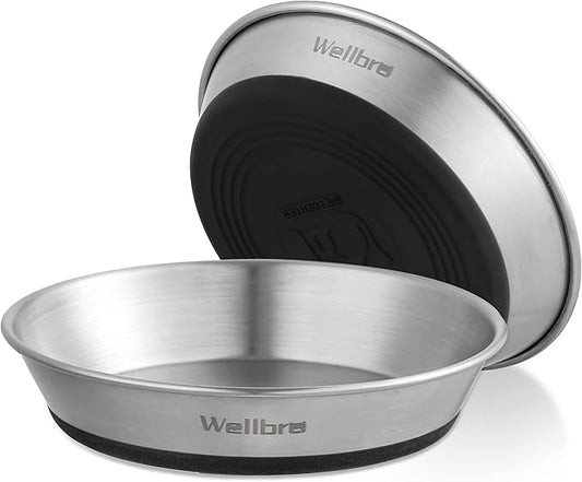 Cat Bowls, 2 Pcs Stainless Steel Cat Bowls for Food and Water, Whisker Fatigue Shallow Non-Slip Dishes Plates for Small Dog Puppies Cats