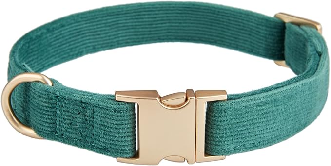 Soft Corduroy Fibric Dog Collar with High Grade Metal Buckle, for Medium Dogs.(Green,Medium:12-19")