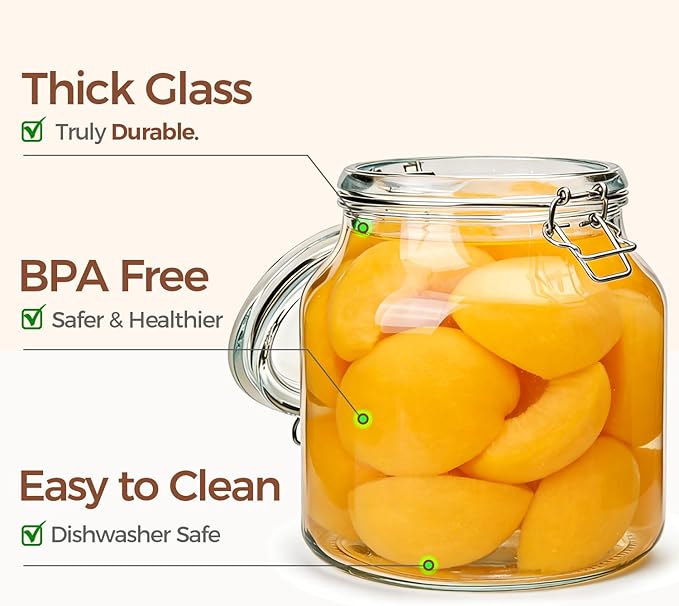 ComSaf 2 Pack 74 oz Glass Jars with Airtight Lids, Large Glass Storage Containers for Pantry,Wide Mouth Storage Jars for Flour Sugar & Pickling Meal Prep, Includes Labels & 120ml Measuring Cup