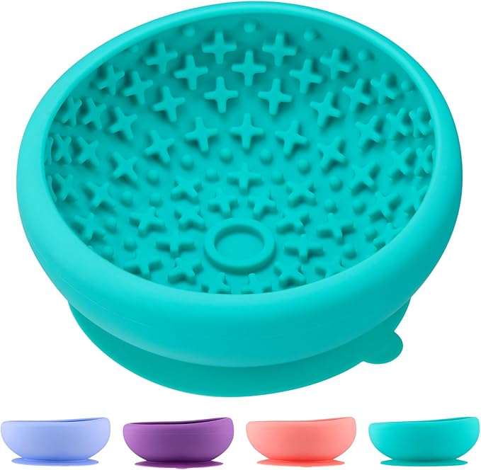 Dog Lick Bowl Slow Feeder with Slanted Anti-Spill Design, Extra-Thick Bite-Resistant Rim, Strong Suction Base, Freezer Safe for Frozen Treats — A Cleaner Alternative to Lick Mats for Dogs (Teal)