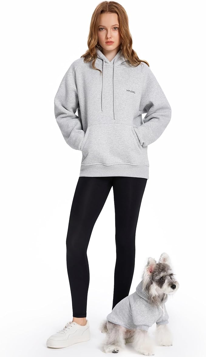 XPUDAC Matching Hoodie for Dogs and Humans Womens Hoodie Oversized Fleece Sweatshirts Long Sleeve Sweaters Pullover Fall Winter Clothes with Pocket, Grey, X-Large
