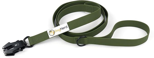 6ft Army Green Dual Handle Silicone Tactical Dog Leash for Medium, Large, Giant, K9 Breeds | Quick Release Swivel Clip Carabiner | Coated Nylon Heavy Duty | Strong Puller | Training Leashes