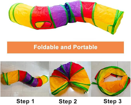 Cat Tunnel Tube Toys，Tunnels for Indoor Cats, Collapsible Interactive Toy with Balls for Rabbits, Kittens, Ferrets, Puppy (S - 2 Way Yellow Green)