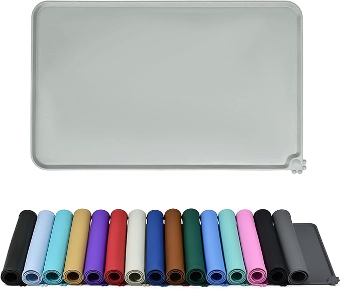 Waterproof Pet Feeding Mat with High Raised Edges, Heavier and Thicker Placemats for Cat Dog Water Bowl with BPA Free, Dogs Cats Food Mats for Messy Drinkers to Prevent Spill and Protect Floors