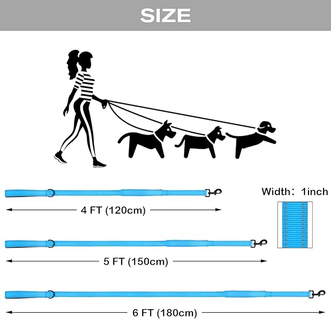 Joytale Dog Leash Heavy Duty for Large Dogs That Pull, Double Handle for Traffic Control, Double-Sided Reflective Leashes for Large Medium Dogs Night Safety, 5FT, Aqua Blue