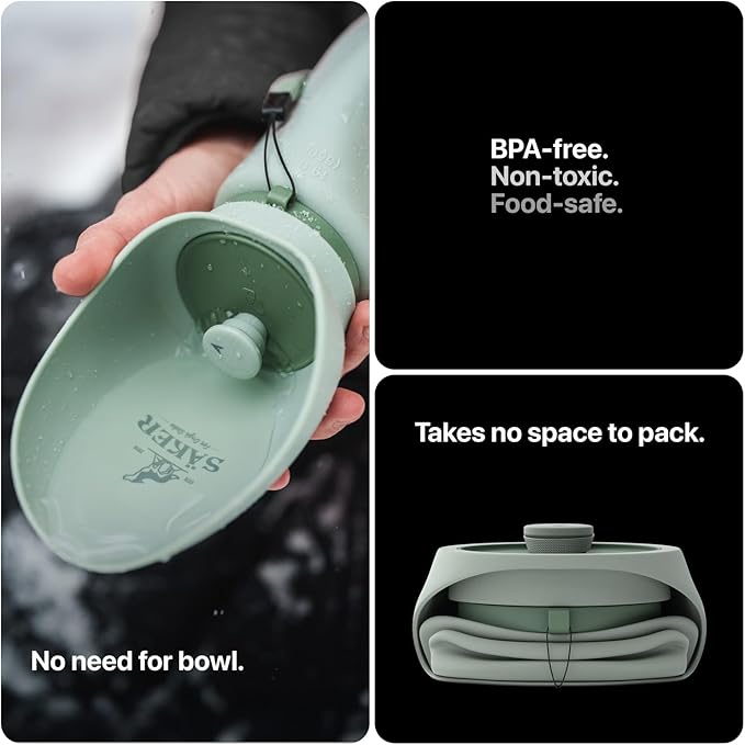 SÄKER Portable Dog Water Bottle, Collapsible Water Bottle for Dogs Perfect for Walking, Hiking and Outdoors | Works as a Portable Water Bowl | Designed in Montreal - 350ml