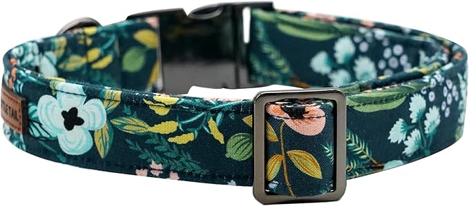 Elegant little tail Dog Collar, Floral Pet Collar Durable Darkblue Flower Dog Collars Male or Female Holiday Pet Gift Adjustable Dog Collar for X-Small Dogs