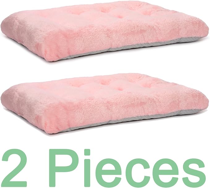 POMIU 2-Pack Washable Dog Bed, Deluxe Plush Crate Beds with Anti-Slip, Machine Washable Kennel Pad Sleeping Mat for Large, Medium and Small Dogs (2 Pack x Pink, 29.0" L x 21.0" W x 3.0" Th)