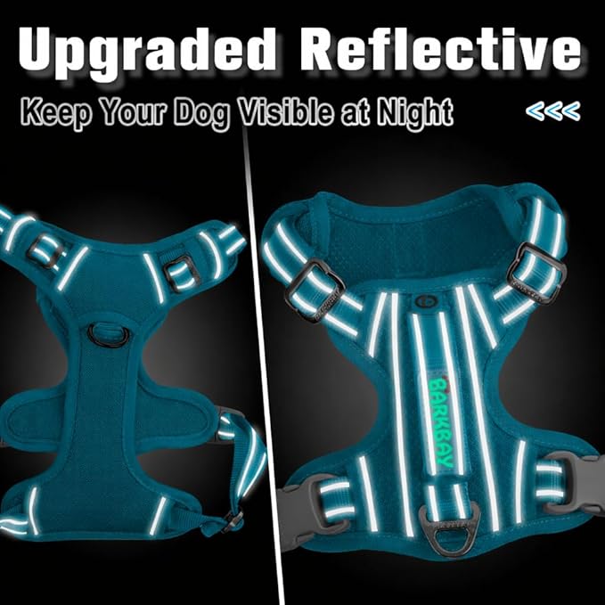 BARKBAY Dog Harness No Pull Oxford with ID Tag Pocket - Heavy Duty, Reflective, Easy Control for Large Dogs(Aqua Oxford,S)