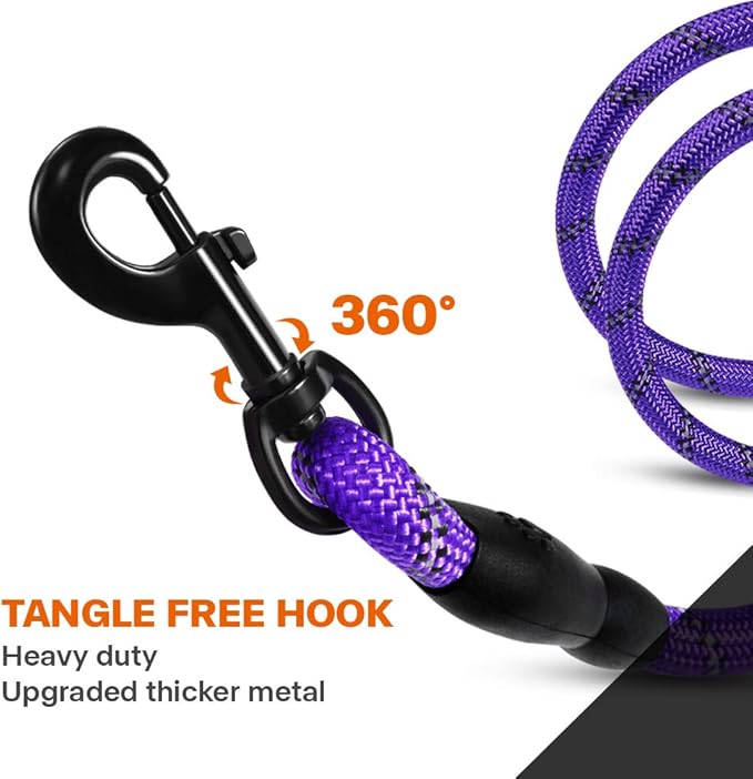 Taglory Rope Dog Leash 5 FT with Comfortable Padded Handle, Highly Reflective Threads Leash for Medium Large Dogs, 1/2 inch, Purple