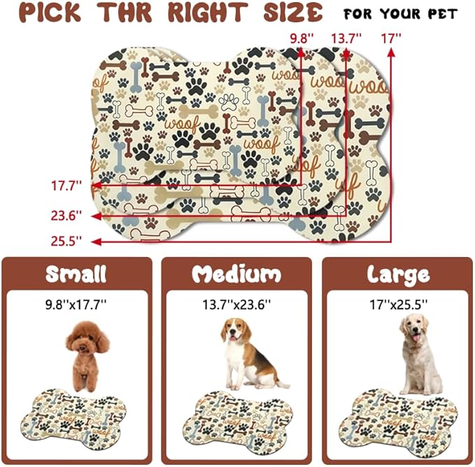 Dog Food Mats for Floors Waterproof, Pet Feeding Absorbent Water Bowl Mat Cat Placemats Beige Bone Shape 23.6 * 15.7 inch