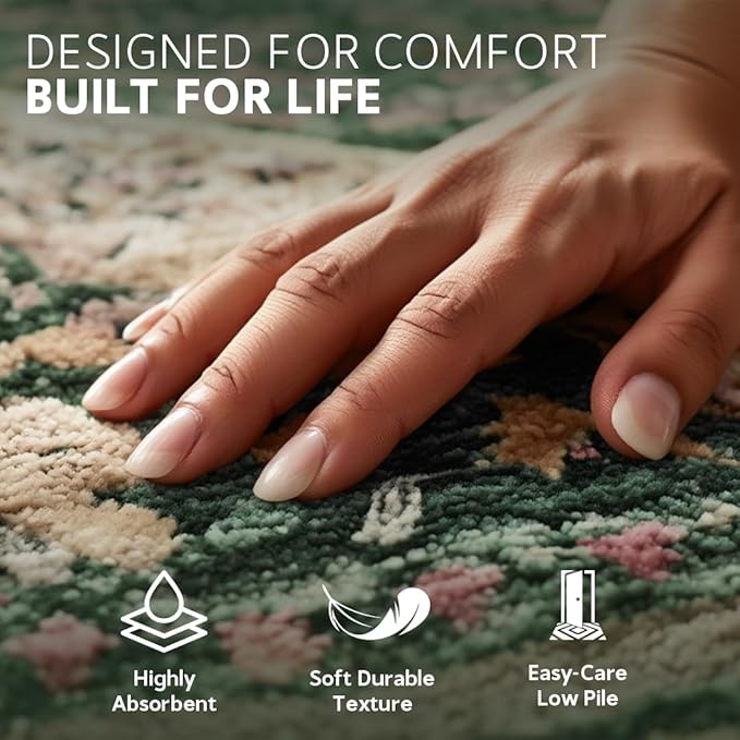 Muddy Mat짰 Eden 2ft x 3ft Washable Area Rugs for Living Room, Bedroom & Dining Room ??Modern Soft Low Pile Non Slip Carpet ??Pet Friendly Waterproof Foldable Rugs for Home