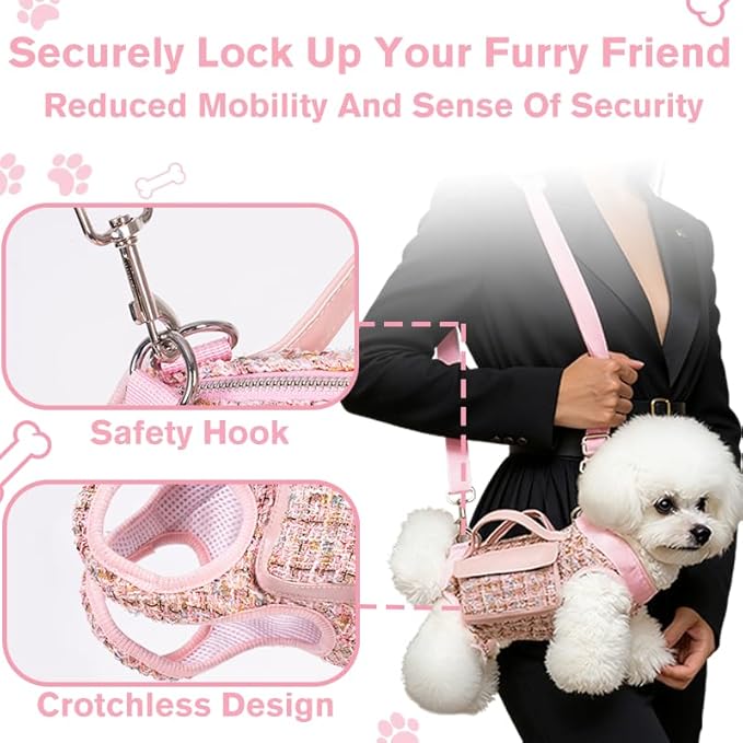 Dog Lift Harness Backpack for Small Dogs, Adjustable Straps Dog Sling Carrier for Hiking, Travel, Outdoor ??Pink Large