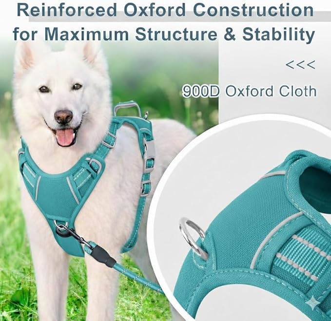 BARKBAY Dog Harness No Pull Oxford with ID Tag Pocket - Heavy Duty, Reflective, Easy Control for Large Dogs(Aqua Oxford,S)