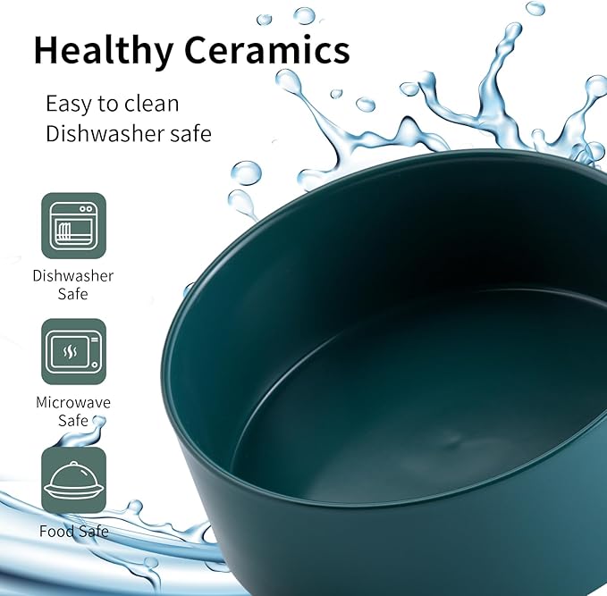 Green Raised/Elevated Ceramic Dog Bowl for Medium Large Sized Breeds,Dog Food Water Bowl with Stand,8 in 7.6 Cups Non Slip Heavy Weighted