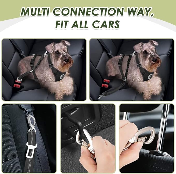Lukovee Dog Seat Belt for Car, Adjustable Dog Car Harness for Large Medium Small Dogs, Soft Padded & Breathable Mesh Dog Seatbelt with Car Strap and Carabiner (Black,XS)