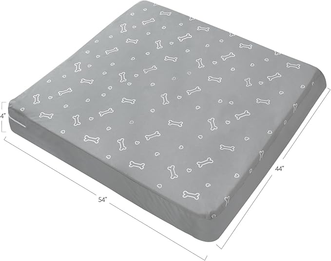 Waterproof Dog Bed Cover, Removable Dog Bed Covers Replacement Washable with Smooth Zipper, Indoor/Outdoor, Bone Print 44 x 54 x 4 Inch for Dog/Cat, Cover Only