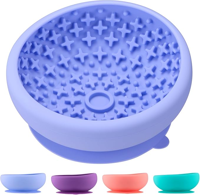 Dog Lick Bowl Slow Feeder with Slanted Anti-Spill Design, Extra-Thick Bite-Resistant Rim, Strong Suction Base, Freezer Safe for Frozen Treats — A Cleaner Alternative to Lick Mats for Dogs (Light Blue)