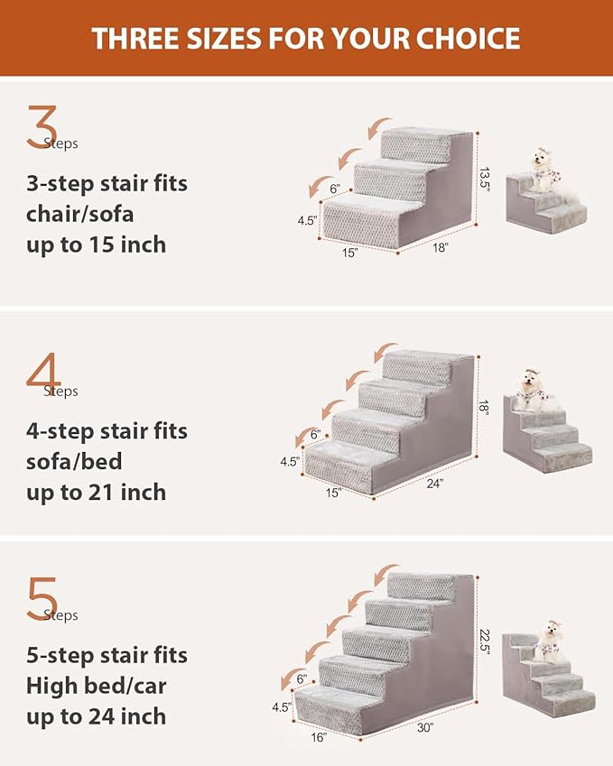 Dog Stairs for Small Dogs,17.5" H,4-Step Dog Steps for High Bed Couch and Sofa,Pet Stairs for Dogs and Cats Climbing with Non-Slip Bottom and Washable Cover,Light Grey