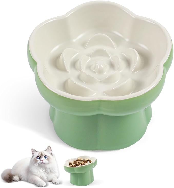 Cat Slow Feeder Bowl Set - 1 Pcs Pastel Series Cat Plate for Dry and Wet Food - Cute Maze Feeder Dish for Healthy Eating- Slow Feeding Bowls Whisker Friendly - Dishwasher Safe(Green)