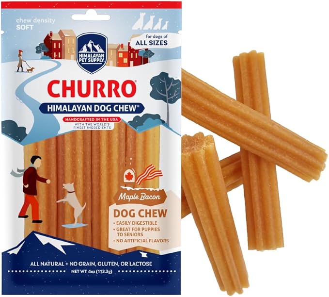 Himalayan Dog Chew Churro Maple Bacon | Grain and Lactose Free Treats with Digestible Ingredients | Natural Chew Sticks for Dogs | Soft Dental Chews for Dogs to Support Oral Hygiene and Gut Health