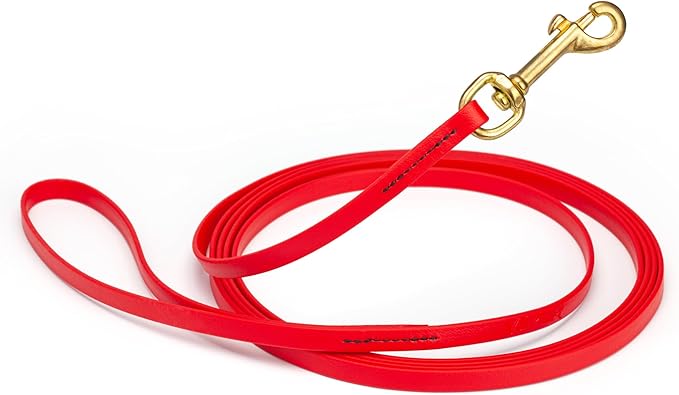 Viper Biothane K9 Working Dog Leash Waterproof Lead for Tracking Training Schutzhund Odor-Proof Long Line with Solid Brass Snap for Puppy Medium and Large Dogs, 10ft Cherry Red