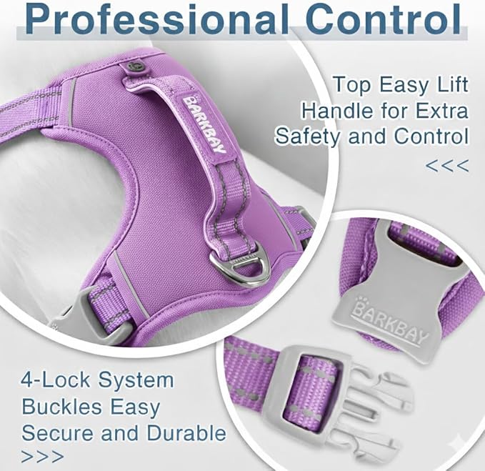 BARKBAY Dog Harness No Pull Oxford with ID Tag Pocket - Heavy Duty, Reflective, Easy Control for Large Dogs(Violet Purple Oxford,XS)