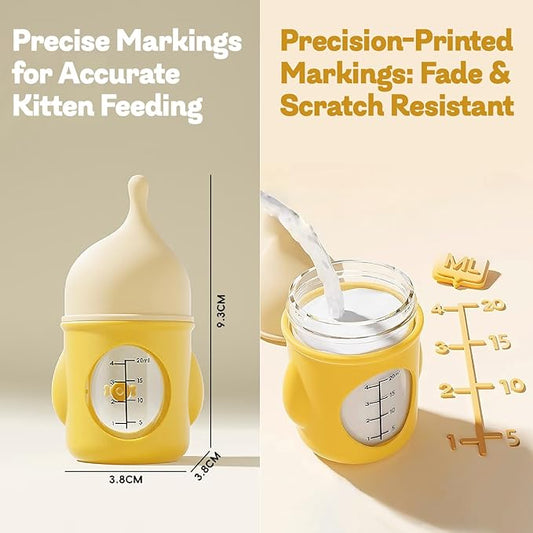 Ergonomic Pet Nursing Bottle,Puppy Bottles for Nursing Puppy Milk - 20ml Slow Flow Kitten Bottle Feeding kit for Newborn Kittens/Puppies/Small Animals, Easy-Clean Silicone Feeder (‌Yellow‌)