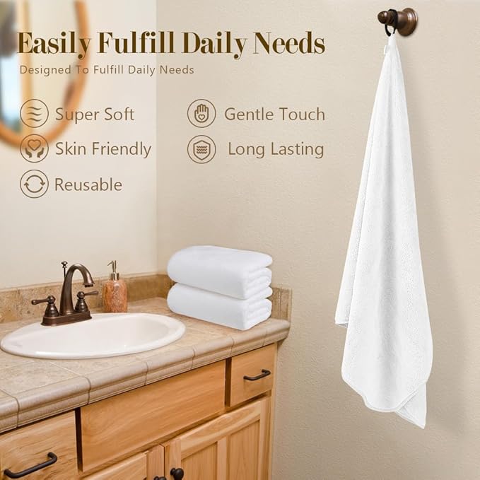Orighty Bath Towels Pack of 2(27’’ x 54’’) - Soft Feel White Bath Towel, Highly Absorbent Bathroom Towels for Body, Quick Drying, Towel for Sport, Yoga, SPA, Fitness