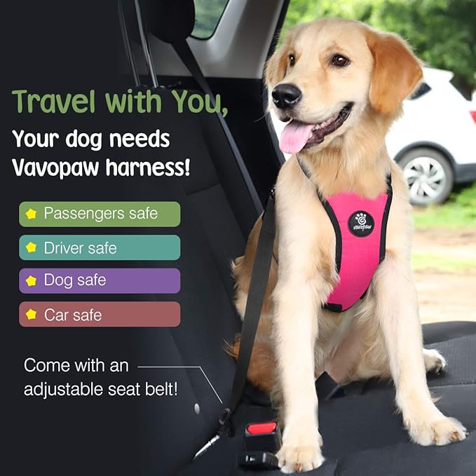 Dog Seat Belt, Safety Vest Dog Car Harness with Adjustable Buckle Dog Seat Belt for Vehicle Nylon Pet Safety Seat Belts Heavy Duty(L, Magenta)
