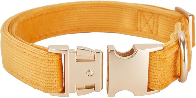Soft Corduroy Fibric Dog Collar with High Grade Metal Buckle, for Small Dogs.(Orange,Small:10-15")