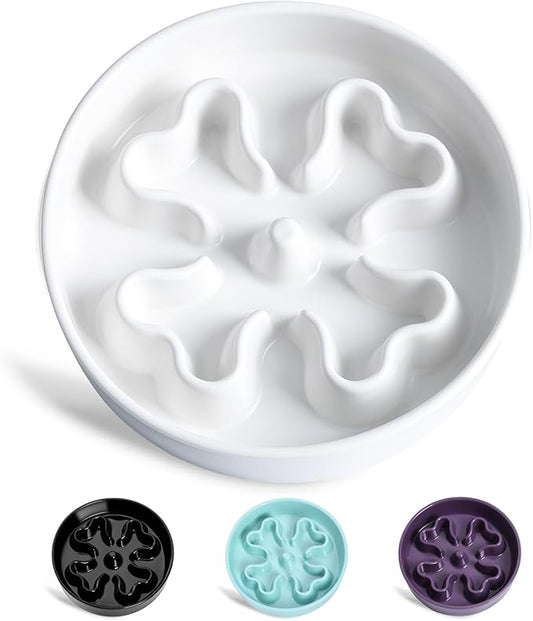 Slow Feeder,Ceramic-Slow Feeder Dog Bowls Medium Breed,Puzzle Food Bowl Maze,2.5 Cups Slow Feed Dog Bowl for Medium Dogs,White