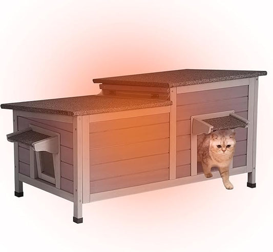 Aivituvin Cat House Outdoor Feral Cat Shelter Weatherproof Cat Condo for Winter Double Rooms Kitty Cage