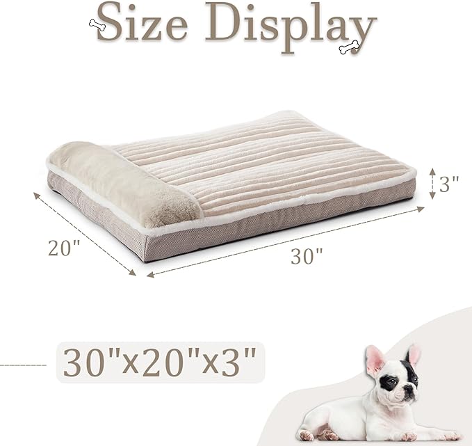 Dog Bed for Large Dogs, Dog Mattress with Pillow for Crate Kennel, Sofa pet Bed, Super Soft pet Bed for Medium, Jumbo, Small Dogs Breeds (Beige, Medium:(30?쓝20 x3