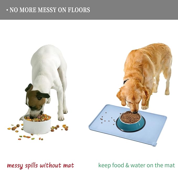 Waterproof Pet Feeding Mat with High Raised Edges, Heavier and Thicker Placemats for Cat Dog Water Bowl with BPA Free, Dogs Cats Food Mats for Messy Drinkers to Prevent Spill and Protect Floors