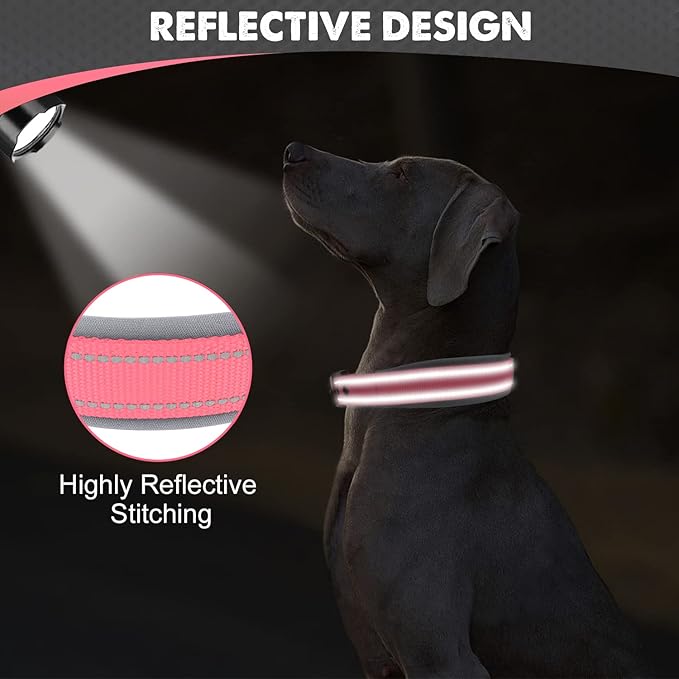 Joytale Dog Collar for Large Dogs, Neoprene Padded and Adjustable, Reflective Wide Heavy Duty Pet Collars with Durable Metal Belt Buckle for Walking, Pink, L