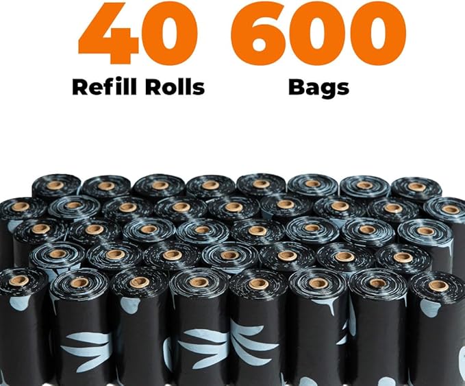 Best Pet Supplies Poop Bags for Dogs, 50% Post-Consumer Recycled Content dog waste bags on rolls, fits all poop bag holders for leashes - Black, 600 Count, Unscented