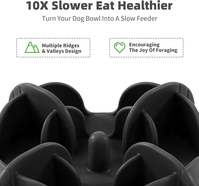 Jaoul Slow Feeder Dog Bowls Insert, 5.4 Inch Cuttable Slow Feeder Insert with 17 Octopus Suction Cups for Small Size Dog Food Bowl (Small, Black)