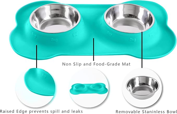 Hubulk Pet Dog Bowls 2 Stainless Steel Dog Bowl with No Spill Non-Skid Silicone Mat + Pet Food Scoop Water and Food Feeder Bowls for Feeding Small Medium Large Dogs Cats Puppies (X-Large, Mint Green)…