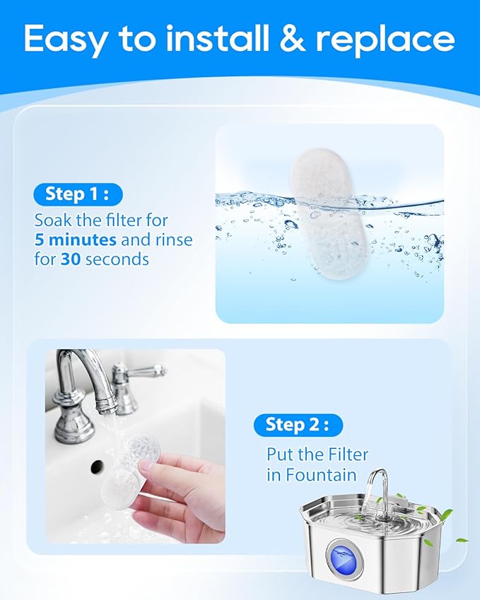 Cat Water Filter Replacement Compatible with APAUK 108oz/3.2L Cat Fountain, Filters for Cat Water Fountain Activated Carbon Water Filter for Fountain & Sponges, 6+6 Pack