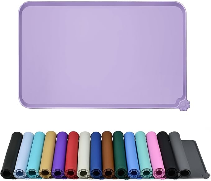 Waterproof Pet Feeding Mat with High Raised Edges, Heavier and Thicker Placemats for Cat Dog Water Bowl with BPA Free, Dogs Cats Food Mats for Messy Drinkers to Prevent Spill and Protect Floors