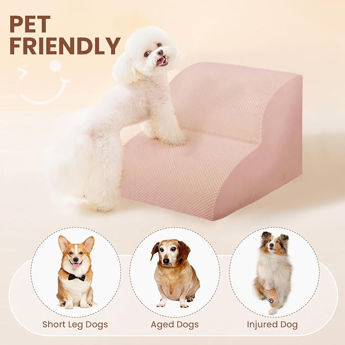 Dog Stairs for Small Dogs, High Density Foam Dog Steps, Extra Wide Non-Slip Pet Ramp for High Beds Or Couch, Soft Doggie Ladder for Dogs Injured, Older Pets, Small Cats